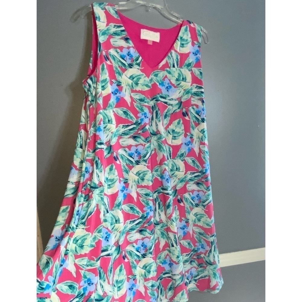 Pappagallo Sleeveless Plus Size Pink & Blue Tropical Floral V Neck Dress 1X - Picture 5 of 9